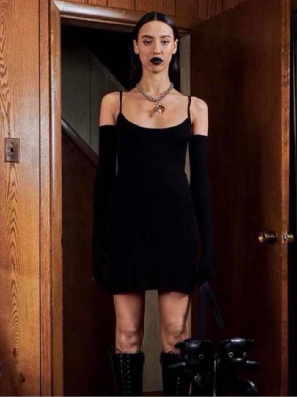 Marc Jacobs Black Mini Slip Dress with Removable Arm Sleeves